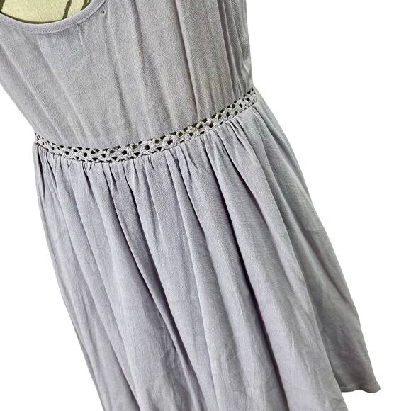 TOBI Lavender Purple Casual ButtonFront Mini Dress Eyelet Crochet Waist Sundress - Picture 6 of 10